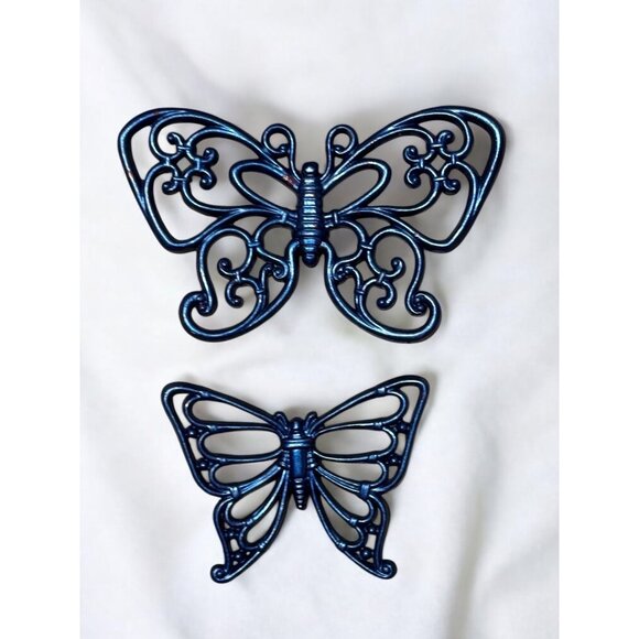 Set Of 2 Syroco Inc. Vintage Butterfly Wall Decor Plastic Blue Finish - Picture 1 of 7